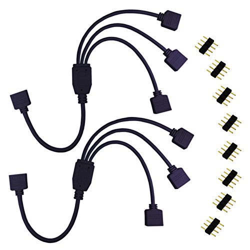 LitaElek Cable divisor de luz LED RGB de 4 pines, 1 a 3 puertos hembra cable de conexión para RGB 5050 3528 2835 LED cinta de luz, retroiluminación RGB LED TV (1 a 3 divisores, 2 unidades, negro)