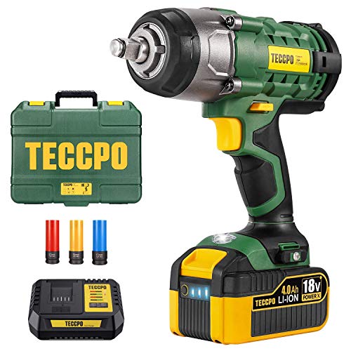 Llave de Impacto 4.0 Ah, TECCPO 350Nm Pistola de Impacto 18V, Mandril de 13 mm (1/2"), 3X Vasos de Impacto, Frecuencia de impacto 0-3000, Caja Compacta Llave de Impacto 4.0 Ah, TECCPO 350Nm Pistola de Impacto 18V, Mandril de 13 mm (1/2"), 3X Vasos de Impacto, Frecuencia de impacto 0-3000, Caja Compacta