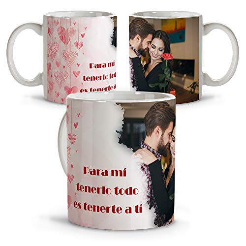 LolaPix Taza con Foto Personalizada. Regalos San Valentin Personalizados. Tazas Personalizadas Interior Color. Taza San Valentin de Cerámica. Corazones