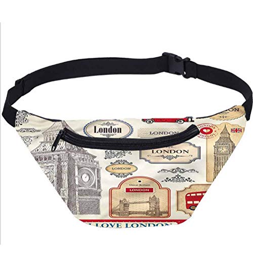 London Fanny Pack bolsa de viaje, figuras británicas, Big Ben autobús, correr, para hombres, mujeres, compañeros de trabajo