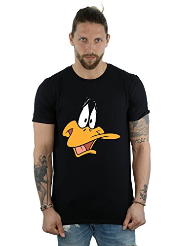 Looney Tunes Hombre Daffy Duck Face Camiseta Medium Negro