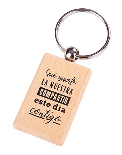 Lote de 12 Llavero de Madera con Frases Suerte La Nuestra - Llaveros con Frases Originales Bodas, Bautizos, Comuniones y Celebraciones