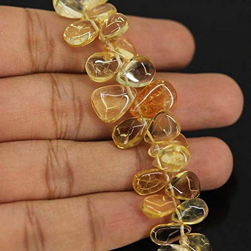 LOVEKUSH LKBEADS Natural Golden Citrine Smooth Briolette Pear Drop Strand de cuentas sueltas de 9 pulgadas de largo 14 mm 5 mm Código HIGH-25718