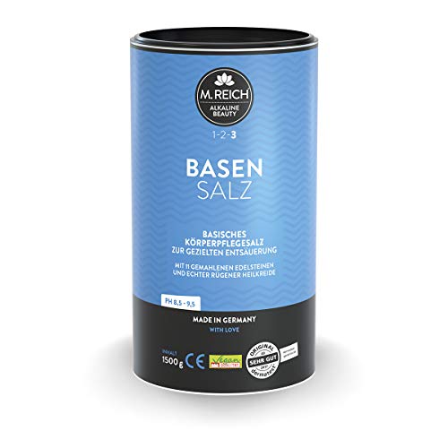 M. Reich BasenSalz 1500 g - Sal de baño básica (alcalina) para la neutralización/desacidificación consciente del organismo, con crayón medicinal de la isla de Rügen y con once piedras preciosas