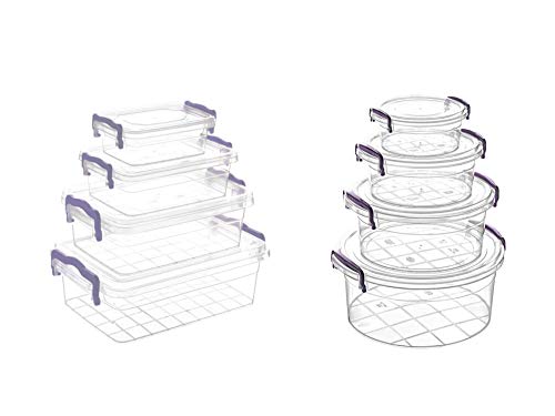 Magy – Lote de 8 recipientes de plástico para alimentos con tapa, 16 unidades (8 recipientes + 8 tapa) – Sin BPA