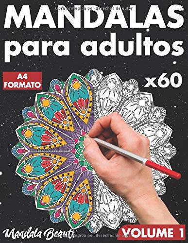 Mandalas para adultos: 60 motivos con fondo negro en formato A4 / de mandala simple a complejo con efecto antiestrés / libro para colorear con páginas ... para adultos -Volume 1 (Back in Black)