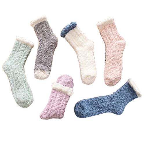 Marlon Nancy Calcetines de forro polar de coral, lindos calcetines de cama de felpa suave, calcetines cálidos de invierno para mujeres y niñas (6 pares de calcetines)