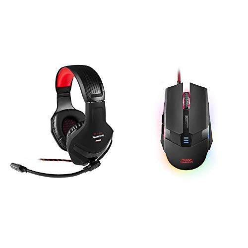 Mars Gaming MH2, Cascos Gaming, 1, Negro Y Rojo + MM116, Ratón Gaming para PC (3200 dpi, RGB Flow, 6 Botones, Ambidiestro), USB, Negro