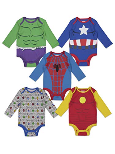 Marvel Baby Boys 5 Pack Bodysuits Hulk Spiderman Iron Man Captain America 0-3 Months
