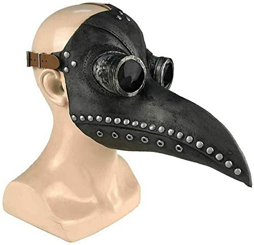 Máscara de Doctor Plaga de Látex, KEEHOM Pico de Pájaro de Nariz Larga Steampunk Disfraces de Halloween Cosplay, Costume para Adulto, Cinturón Ajustable, Negro