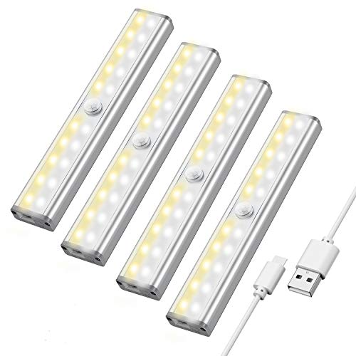 Maxuni Luz Armario Pack 4, Lámpara LED con Sensor Movimiento inalámbrico recargable por USB, Iluminación de armario LED de 3 modos, Tira de adhesivo magnético para Escalera Armario Pasillo Bodega Maxuni Luz Armario Pack 4, Lámpara LED con Sensor Movimiento inalámbrico recargable por USB, Iluminación de armario LED de 3 modos, Tira de adhesivo magnético para Escalera Armario Pasillo Bodega
