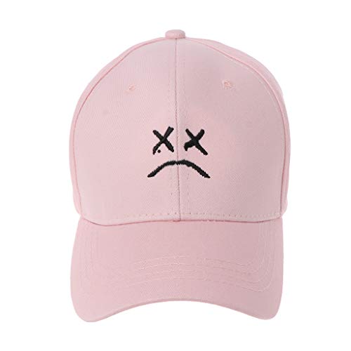 MB-LANHUA Mujeres Hombres Unisex Gorra de béisbol de algodón Hip Hop Rapper Cartoon XX Sad Face Expression Bordado Snapback Turcker Hat 3 Colores Rosa