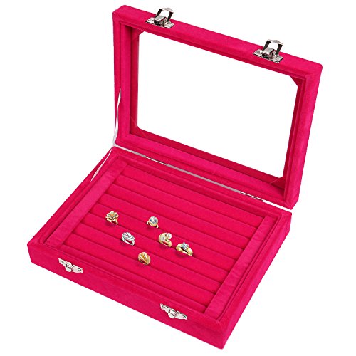 Meshela nuevo de mujer joyas Joyero Joyas Organizador pantalla caja para anillos pendientes collar (Rojo)