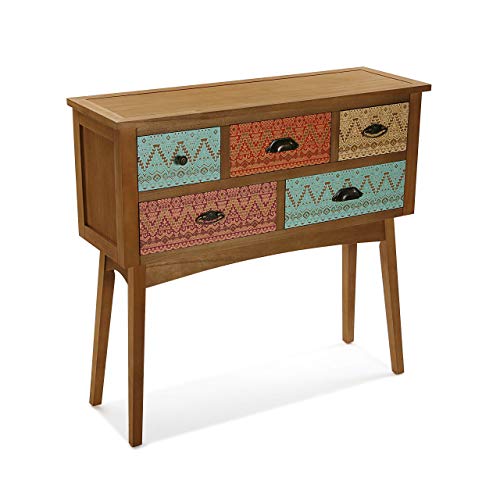 Mimma 21080072 Mesa Consola De Entrada Shikar Con 5 Cajones, Madera de Pino de Nueva Zelanda, Marron/Multicolor, 84.5 X 30 X 90 Cm Mimma 21080072 Mesa Consola De Entrada Shikar Con 5 Cajones, Madera de Pino de Nueva Zelanda, Marron/Multicolor, 84.5 X 30 X 90 Cm