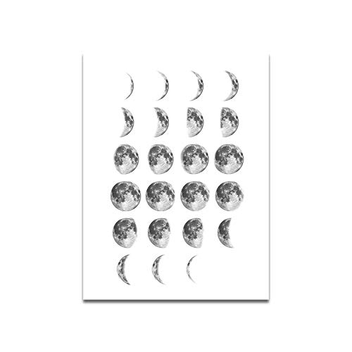 mmwin Salón nórdico Lienzo Decorativo Pintura Simple Eclipse Creativo en Blanco y Negro Cambio de Luna Estudio Colgando Pintura r 30 * 40 cm