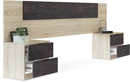 Mobelcener – Cabezal y 2 Mesitas de Noche – Cabecero Matrimonio y 2 Mesitas de Noche – Color Roble Canadian y Óxido - Medidas: Ancho: 247 cm x Fondo: 38 cm x Alto: 95 cm - (1093) Mobelcener – Cabezal y 2 Mesitas de Noche – Cabecero Matrimonio y 2 Mesitas de Noche – Color Roble Canadian y Óxido - Medidas: Ancho: 247 cm x Fondo: 38 cm x Alto: 95 cm - (1093)