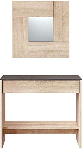 Mobelcenter – Recibidor Consola Óxido con Espejo y Cajón – Mueble de Entrada Moderno- Mueble de Recibidor Color Roble Canadian y Óxido – Medidas: Ancho: 92 cm x Fondo: 33 cm x Alto: 79 cm - (1108)