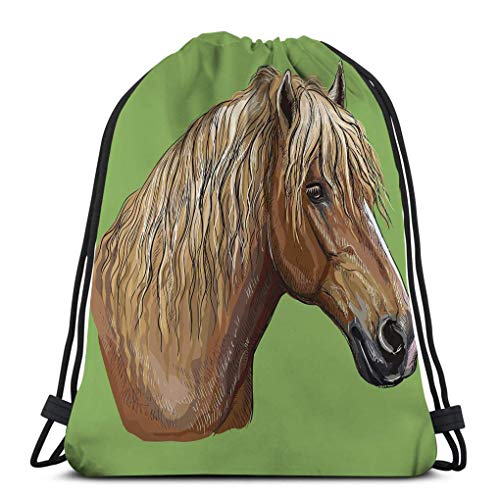 Mochila de Cuerdas Bolsa de Cuerda colorido dibujo a mano retrato de caballo colorido dibujo a mano retrato ruso caballo de tiro pesado cabeza de caballo perfil aislado 36X43CM