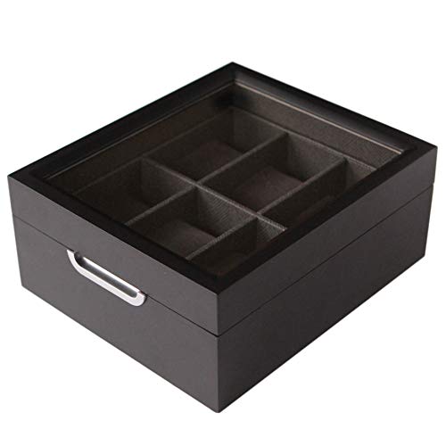 Moderna Caja para Relojes de 2x3 Acabado Negro con Asa de Aluminio con 6 Ranuras y Vidrio Real por Case Elegance