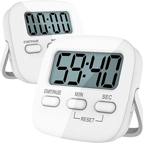 Möge Temporizador de Cocina - Reloj Temporizador de Cuenta Atrás y Cronómetro para Cocinar - Timbre Fuerte - Pantalla LCD Grande, Colgador y Parte Posterior magnética - Pilas Incluidas (Pack de 2)