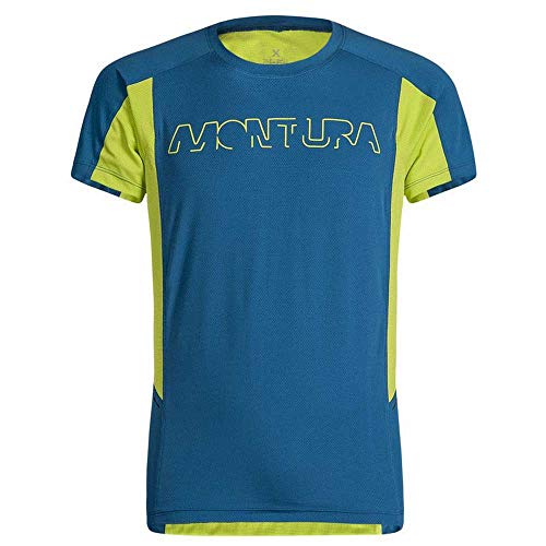 MONTURA - Camiseta deportiva Run con logotipo para hombre, transpirable y ligera, color azul/verde azul/verde XL
