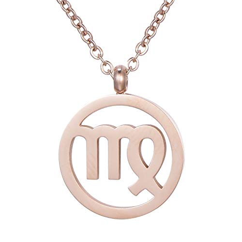 Morella Collar Acero Inoxidable Oro Rosa con Colgante Signo del Zodiaco Virgo en Bolsa de Terciopelo