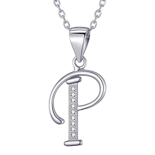Morella collar de mujer con colgante letra P de 925 plata rodiada con piedras de circonita para damas 45cm color blanco Morella collar de mujer con colgante letra P de 925 plata rodiada con piedras de circonita para damas 45cm color blanco