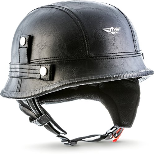 Moto Helmets D33 Casco de Moto Retro con Hebilla de Seguridad Click´n Secure TM Clip y Bolsa de Transporte, Leather Negro, S (55-56cm)