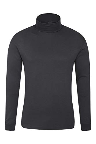 Mountain Warehouse Camiseta térmica Interior Meribel para Hombre - 100% algodón Peinado, Cuello Vuelto, Transpirable, Secado rápido y Mangas Ajustadas, fácil Cuidado, Invierno Negro S