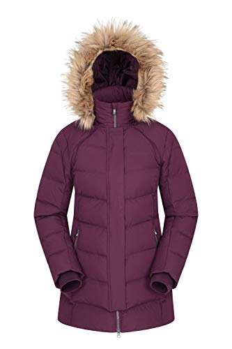 Mountain Warehouse Chaqueta Abajo para Mujer Isla II - Sudadera con Capucha de Piel, Dos Bolsillos con Cremallera, Abrigo de Invierno Impermeable Morado Oscuro 34