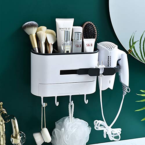 M.S.N Soporte para secador de pelo, soporte para cables, organizador de baño, sin agujeros, organizador sin clavos, autoadhesivo, no daña la pared, para cuarto de baño (negro)
