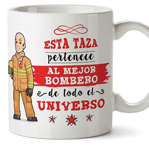 MUGFFINS Bombero Tazas Originales de café y Desayuno para Regalar a Trabajadores Profesionales - Esta Taza Pertenece al Mejor Bombero del Universo - Cerámica 350 ml