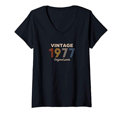 Mujer Retro 44 Años Nacido en 1977 Original Parts 44 Cumpleaños Camiseta Cuello V