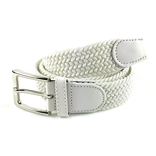 MYB Cinturón elástico trenzado para Hombres y Mujeres - múltiples colores y tamaños (105-110 cm, Blanco)