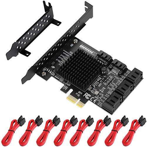 MZHOU Tarjeta PCIe SATA de 8 Puertos, con 8 Cables SATA y Soporte de Perfil bajo, Tarjeta PCIe SATA 3.0 de 6 Gbps, Compatible con 8 Dispositivos SATA 3.0