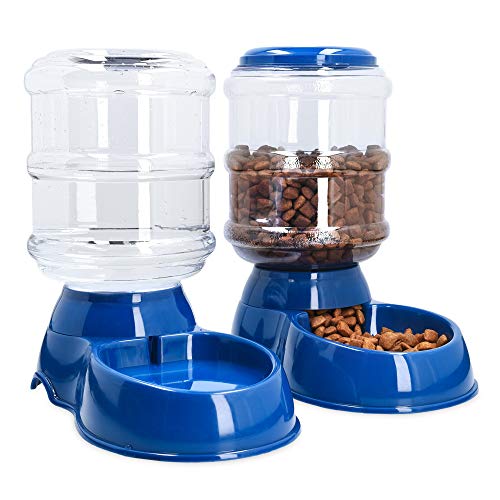 Navaris Dispensador automático de Comida y Agua - Comedero y Bebedero para Perros Gatos Animales - Dispensadores de pienso para Mascotas - 3.8 L c/u