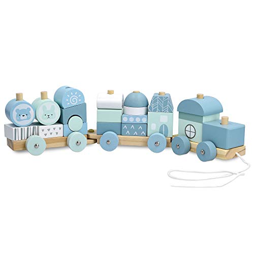 Navaris Tren de Madera para niños - Tranvía para bebé con Cordel de Arrastre 3 Bloques y 20 Piezas para Jugar - Ferrocarril de Juguete con Ruedas Navaris Tren de Madera para niños - Tranvía para bebé con Cordel de Arrastre 3 Bloques y 20 Piezas para Jugar - Ferrocarril de Juguete con Ruedas