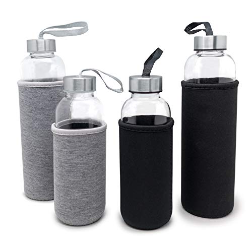 Nerthus FIH 647 Botella Cristal Negro 400 ml, Funda de Neopreno, Vidrio Nerthus FIH 647 Botella Cristal Negro 400 ml, Funda de Neopreno, Vidrio