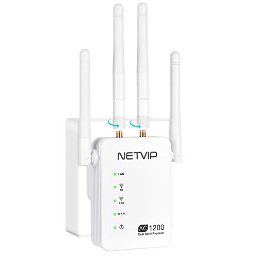 NETVIP Repetidor WiFi 1200Mbps Wireless, Repetidores Extensor de Red WiFi (5GHz/876Mbps, 2.4GHz/300Mbps) Amplificador WiFi, 4 Antenas Externas, Extensor de Red WiFi Enrutador Inalámbrico Punto Acceso
