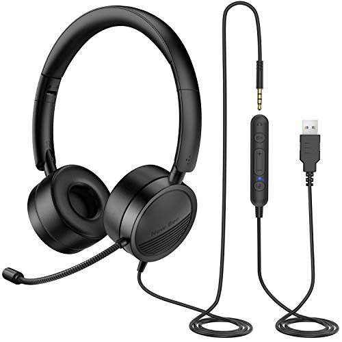 New Bee Auriculares con Microfono pc USB / 3.5mm Auriculares Call Center Peso Ligero Micrófono con Cancelación de Ruido para PC / Laptop Teléfono móvil Android (Negro) New Bee Auriculares con Microfono pc USB / 3.5mm Auriculares Call Center Peso Ligero Micrófono con Cancelación de Ruido para PC / Laptop Teléfono móvil Android (Negro)
