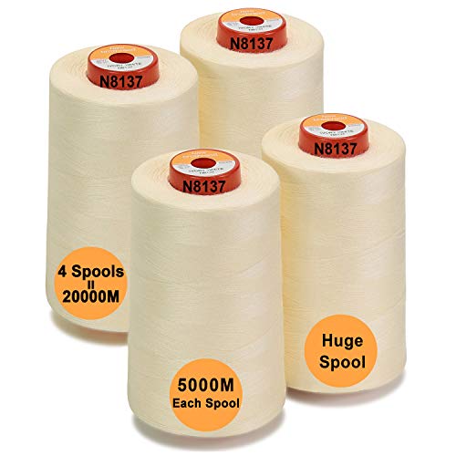 New brothread - 28 Opciones - 4 Bobinas Grandes de 5000M hilo de coser de poliéster todo propósito 40S/2 (Tex27) para coser, acolchar, patchwork, remalladora y overlock - Ivory White