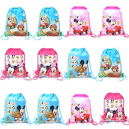 Niños con Cordón Mochilas ,12PCS Bolsas de Cuerdas para Infantiles,Bomboneras para Fiestas de Cumpleaños,Niños Bolsas Regalo Artículos de Fiesta