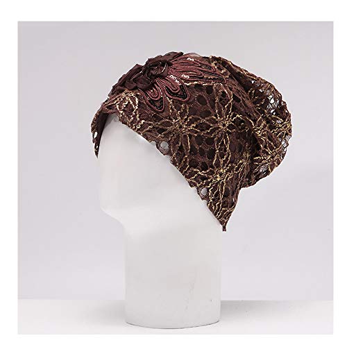 No-branded HOUJHUS Sombrero de Mujer Sección de otoño de Primavera Sombrero de Encaje Sombrero de Cabeza Sombrero de Cabeza de Luna Gorras de quimioterapia de Pila (Color : Marrón, Size : 55-60cm)