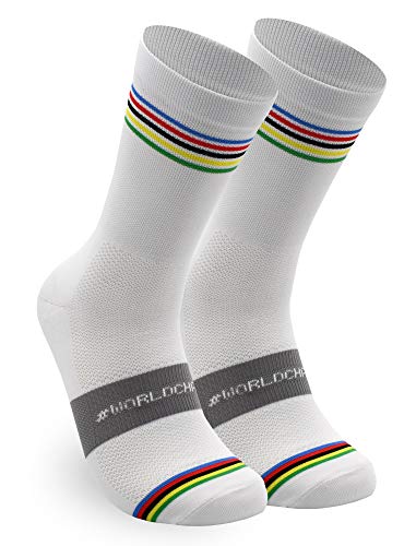 NORTEI Calcetines Campeón del Mundo para Ciclismo, MTB y Running de Caña Alta para Hombre y Mujer – World Champion (L-XL (43-46))