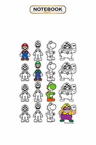 Notebook: Super Mario Luigi Yoshi Wario Outlines Group Graphic , Wide ruled 100 Pages Bank Lined Paperback Journal/ Composition Notebook