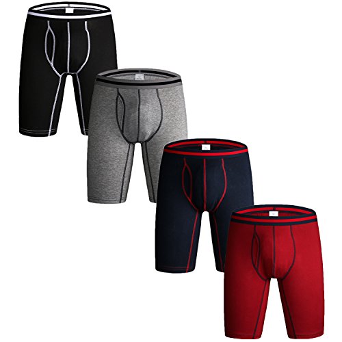 Nuofengkudu Hombre 4 Pack Larga Bóxers Ajustados Bulge Braguitas Calzoncillos Ropa Interior Suave Elástico Compresión Shorts Underwear Mutande Panty Hipster Nero/BLU/Grau/Rosso Chiaro Tamaño L