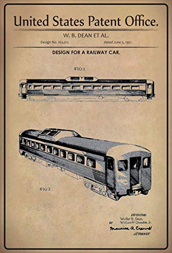 NWFS Cartel de Chapa, diseño de Patente, para un vagón ferroviario, Metal Lacado arqueado, 20 x 30 cm