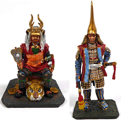 OPO 10 - Lote de 2 Figuras Samurai 1/32 60mm Maeda Toshiie + Takeda Shingen Daimyo de la era Sengoku (SAM1 + 2)