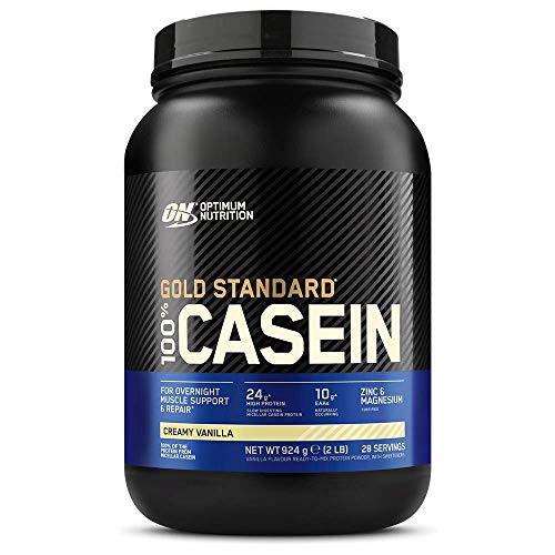 Optimum Nutrition ON Gold Standard Casein, Proteinas de Caseina en Polvo con BCAA Aminoacidos Esenciales, Zinc y Magnesio en Polvo, Vainilla, 28 Porciones, 0.9 kg, Embalaje Puede Variar