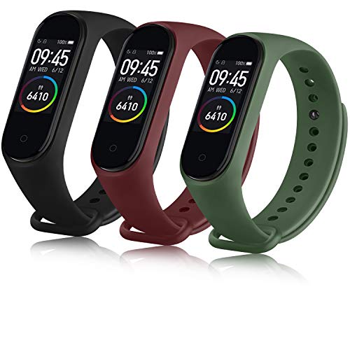 Oumida Correa Compatible con Xiaomi Mi Band 4 Xiaomi Mi Band 3, Pulseras Reloj Recambio Silicona Suave Original para Xiaomi Mi Smart Band 4 (Negro/Vino Rojo/Verde Musgo)